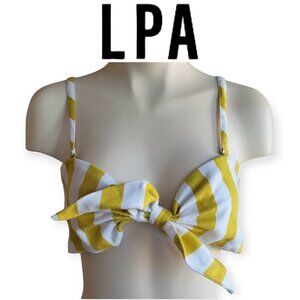 LPA Striped Bikini Top Bathing Suit Swimsuit Bow Tie Back Yellow White Size M
